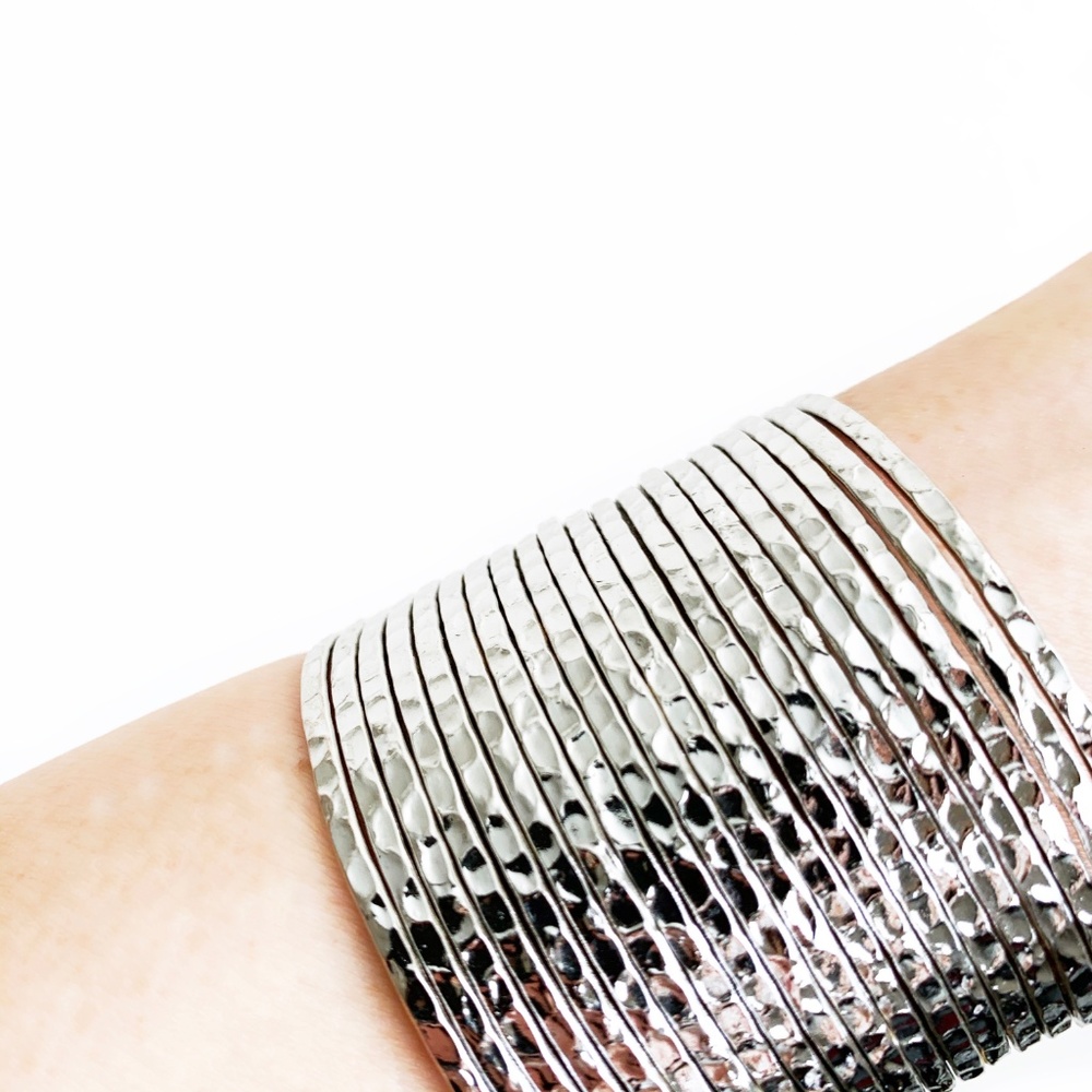 Bundle! Two Silver Tone Hammered Cuff Bracelets - image 4